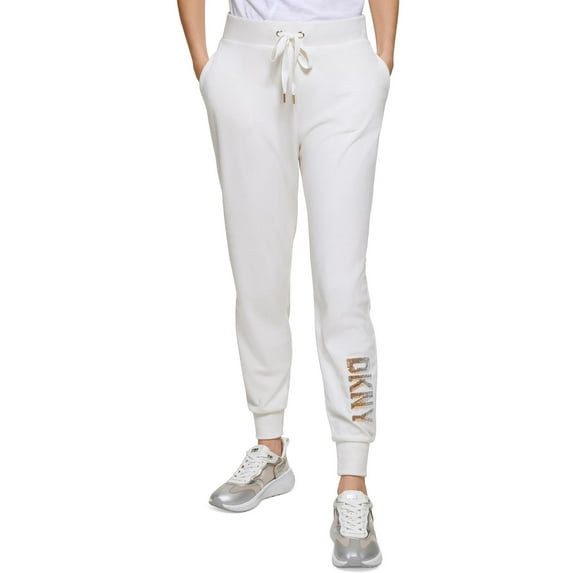 DKNY Womens Velour Sequined Logo Jogger Pants