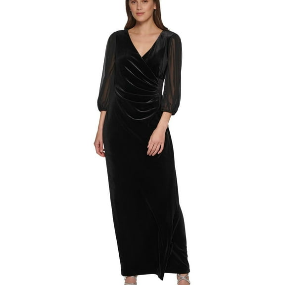 DKNY Womens Velvet Chiffon Sleeve Evening Dress