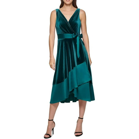 DKNY Womens Velvet Midi Wrap Dress