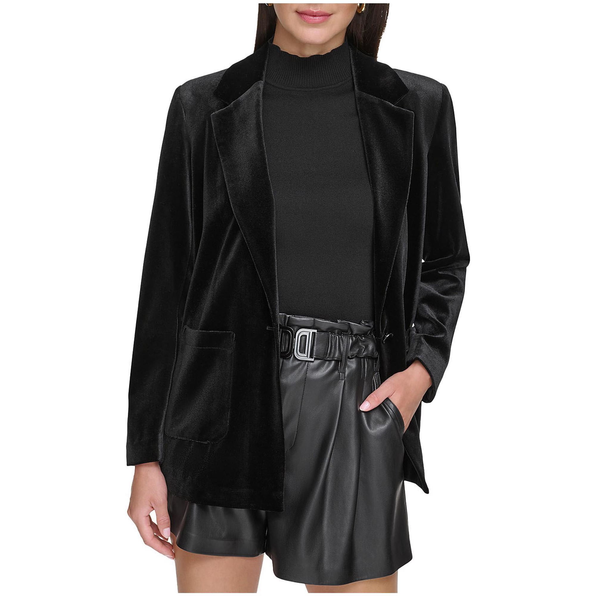 DKNY Womens Velvet One Button Blazer Jacket, Black, Small