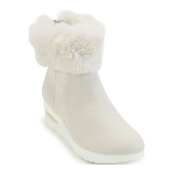 DKNY Womens White Clear Wedge Inset Cushioned Abri Almond Toe Wedge Zip-Up Booties 9.5 M