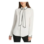 DKNY Womens White Long Sleeve Evening Blouse Petites PXS