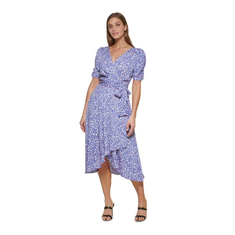 DKNY Purple 2024 Floral Faux Wrap Cocktail Dress Size 14