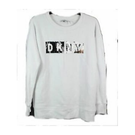 DKNY Womens White Sequined Sweatshirt Size: M