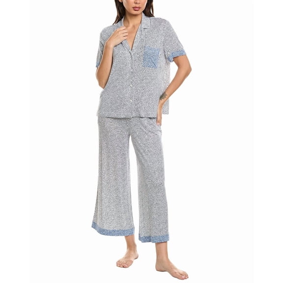 DKNY womens 2pc Notch Top & Crop Pant Sleep Set, l, White