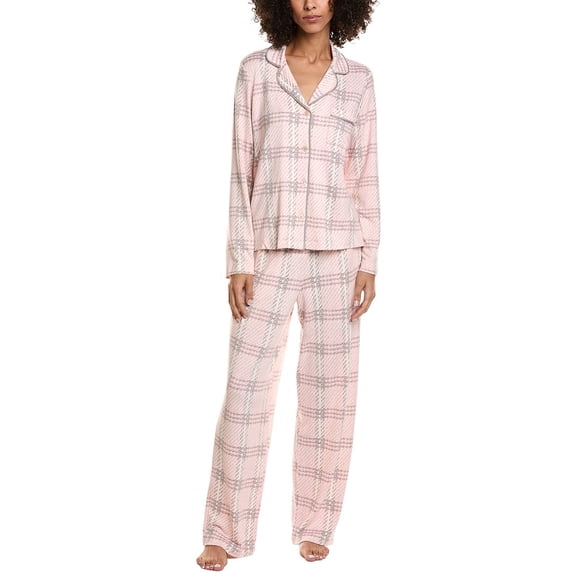 DKNY womens 2pc Notch Top & Pant Sleep Set, l, Pink