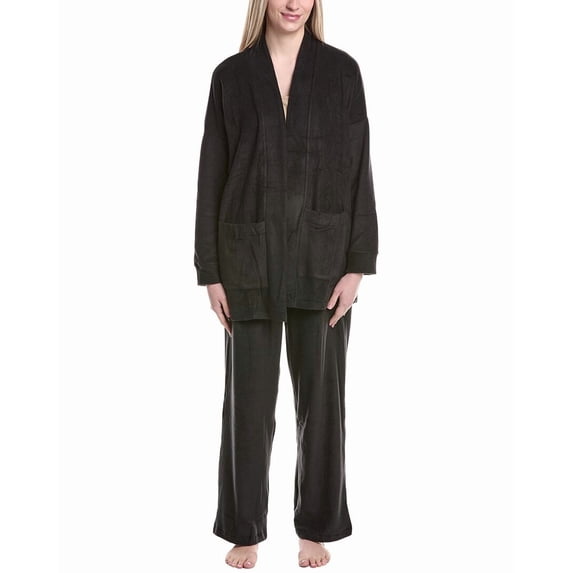 DKNY womens 2pc Robe & Pant Lounge Set, m, Black