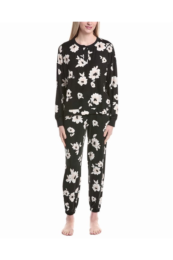 womens  2pc Top & Jogger Lounge Set, s, Black