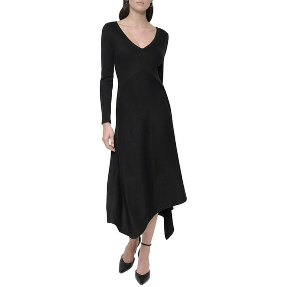 DKNY womens  Asymmetric Hem Midi Dress, xs, Black