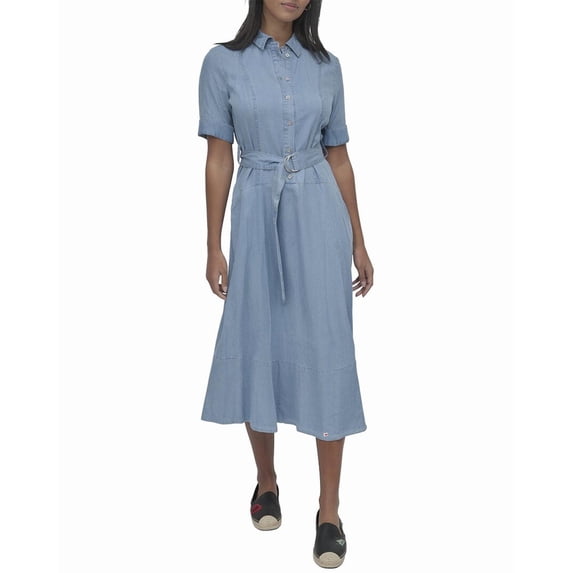 DKNY womens Dropped Waist Button Front Tencel Dress, m