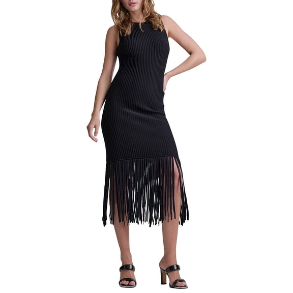 DKNY womens Fringe Sweaterdress, m, Black