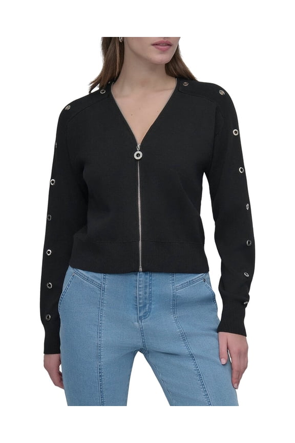 womens Grommet Sleeve Cardigan, s, Black