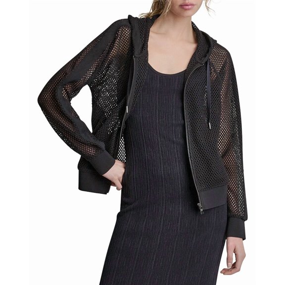 DKNY womens Grove Crochet Jacket, m, Black