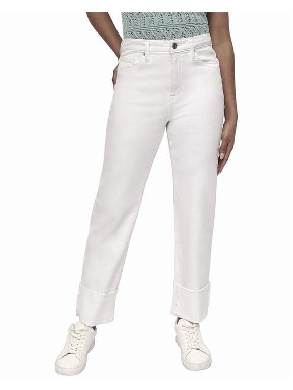 womens High Rise Ecru Relaxed Straight Jean, 27