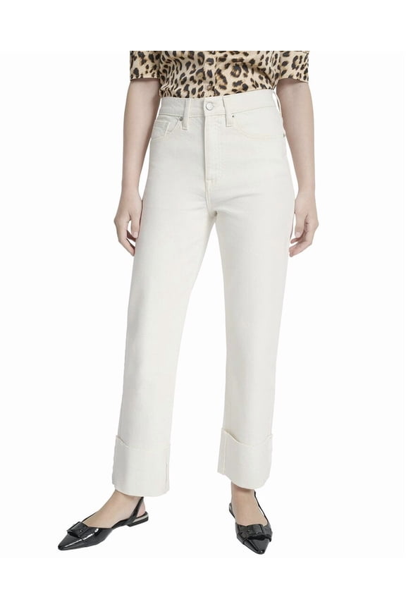 womens  High Rise Ecru Relaxed Straight Jean, 27