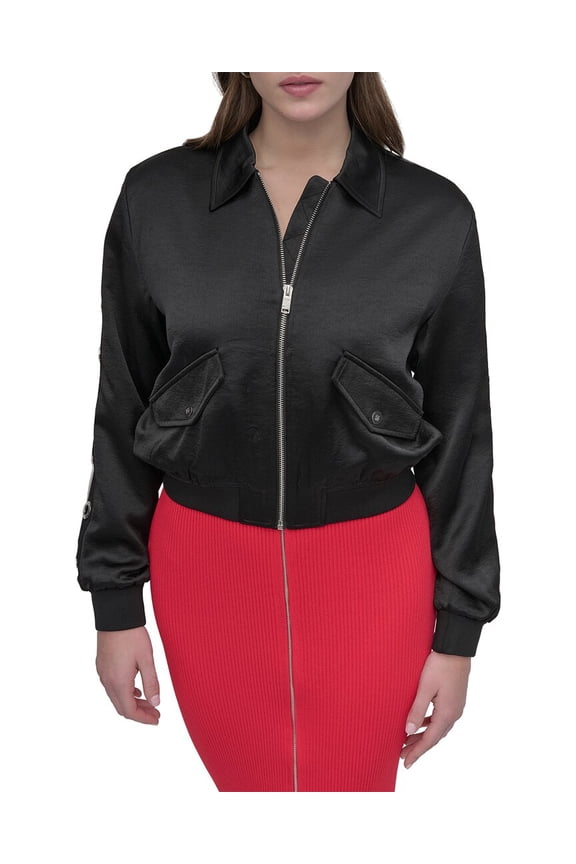 womens Logo Bomber Jacket, l, Black