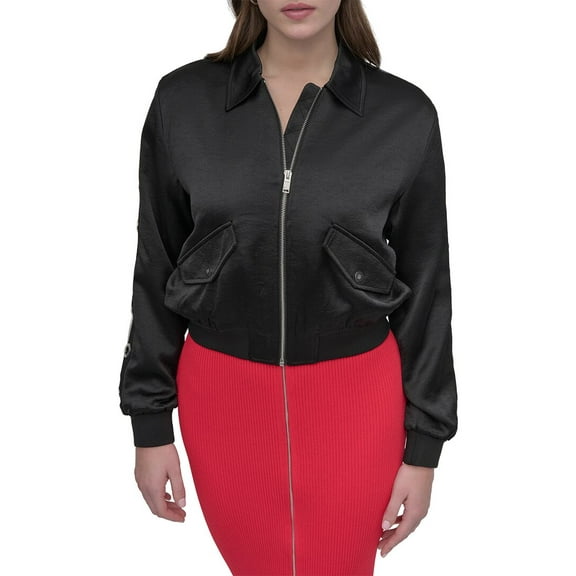 DKNY womens  Logo Bomber Jacket, m, Black
