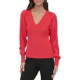 thumbnail image 1 of DKNY womens  Mix Media V-Neck Sweater, m, Pink, 1 of 3