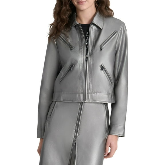 DKNY womens Moto Jacket, l, Grey