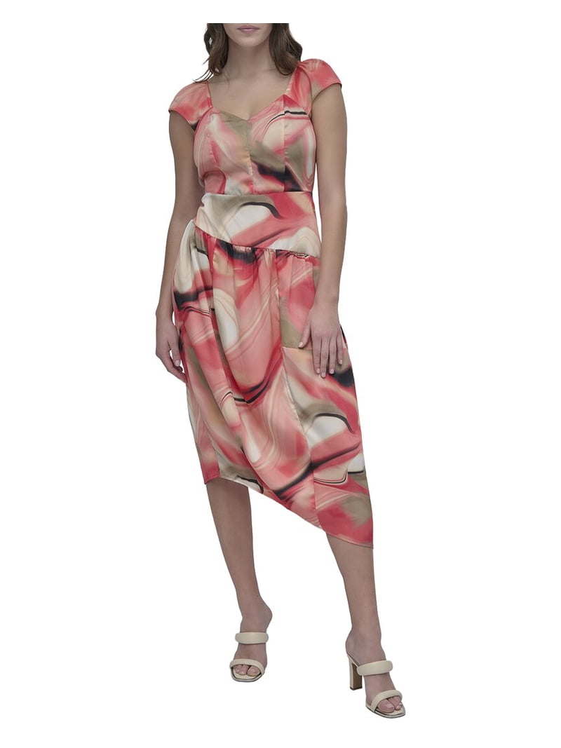dkny asymmetrical hem dress DKNY WOMEN'S DRESS BLACK EGGSHELL ABSTRACT PATTERN ASYMMETRICAL HEM S1ZE 6P NWT