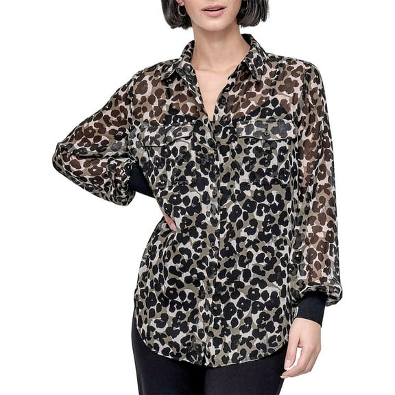 DKNY womens  Printed Shirt, xs, Green