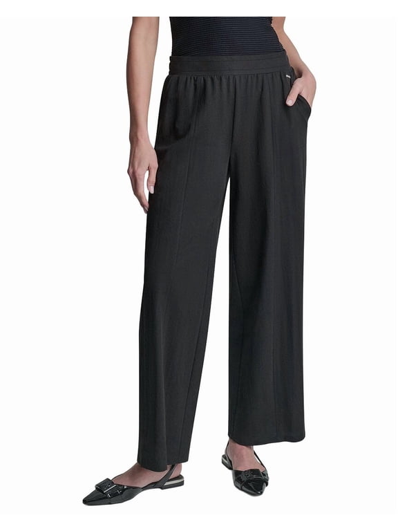 womens Pull-On Mini Logo Linen-Blend Pant, m, Black