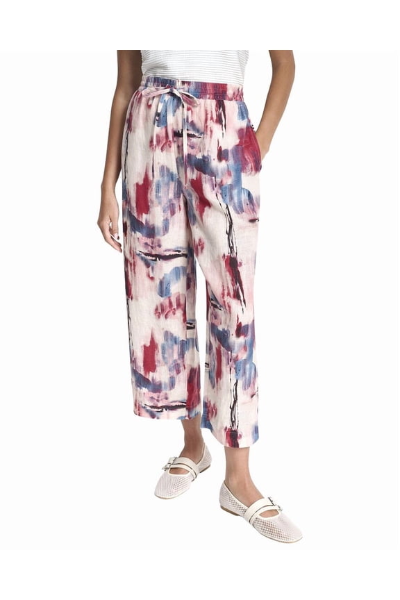 womens  Printed Pull On Linen Pant, m