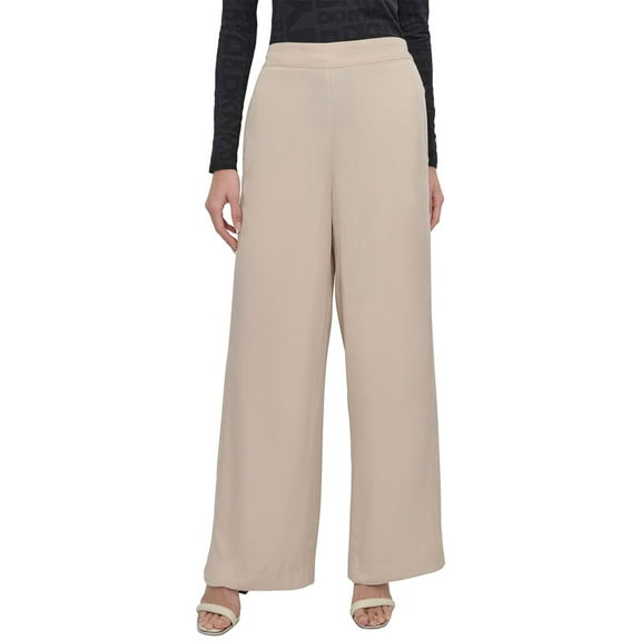 DKNY Women's Twill Pull-On Wide Leg Pants Chino Khaki Size XL