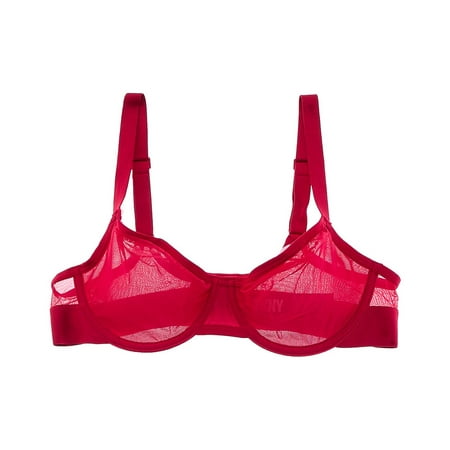 DKNY womens Sheers Unlined Demi Bra, 32D, Red
