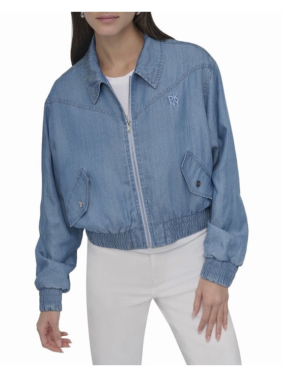womens Zip Front Bomber Jacket, xs, Blue