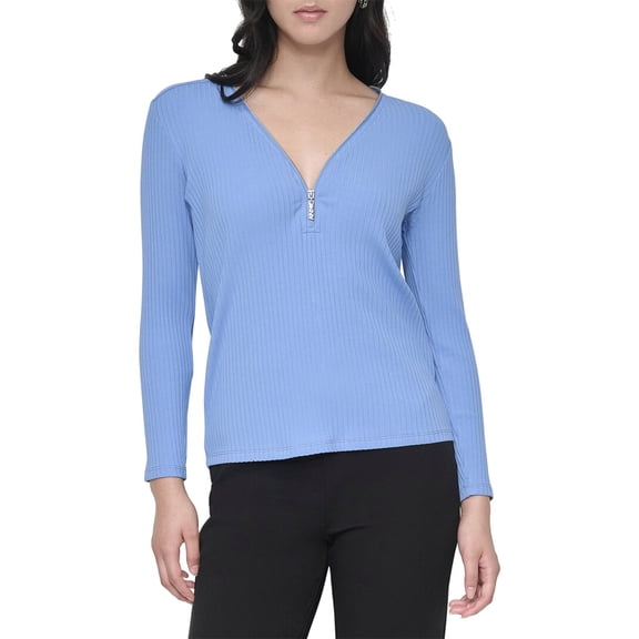 DKNY womens Zip V-Neck Top, xs