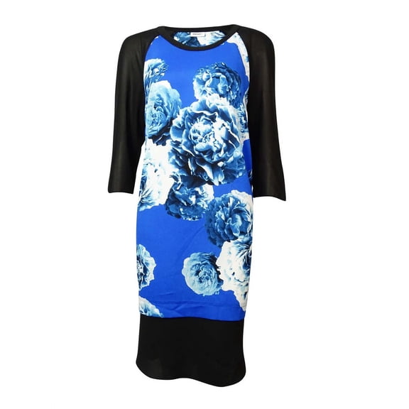 DKNYC Women's Floral Chiffon-Sleeves Shift Dress