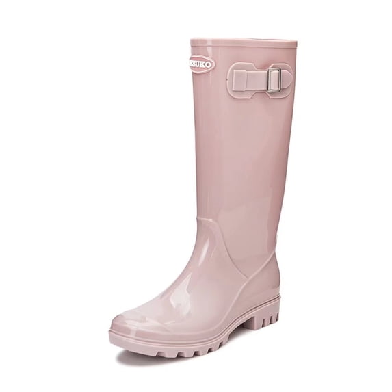 DKSUKO Women's Tall Rain Boots Waterproof Wellington Boots (9 B(M) US, Pink)