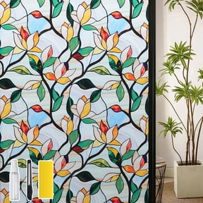 DKTIE 17.7" x 78.7" Vibrant Floral Decorative Window Film – Privacy Protection, UV Blocking, Static Cling, Easy Install with Tools Included