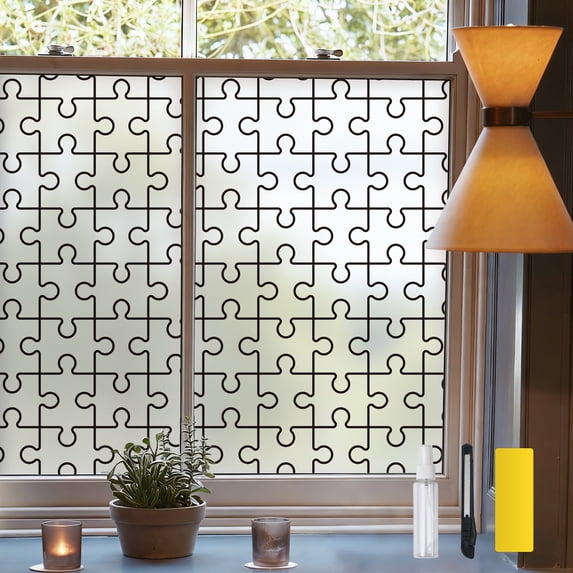 DKTIE 17.7" x 78.7" Decorative Window Film Designed in the form of a Jigsaw Puzzle Pattern, Which Blocks Ultraviolet Rays, Provides Two-way Privacy Protection, Is Installed by Electrostatic Adsorptio