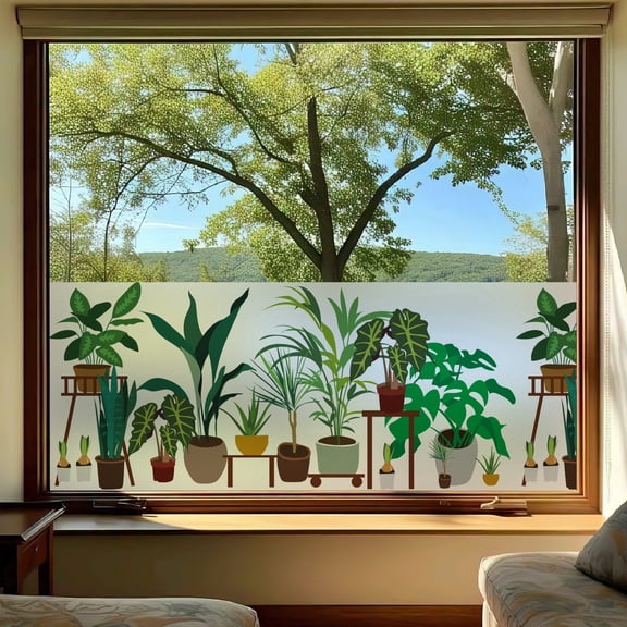DKTIE 17.7" x 78.7" Green Plant Pattern Decorative Frosted Privacy Window Film, Which Blocks Ultraviolet Rays, Is installed by Electrostatic Adsorption and Can be Easily Removed
