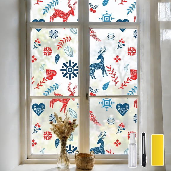 DKTIE 17.7" x 78.7" Natural Deer Pattern Decorative Colored Privacy Window Film, Providing Shade and UV Protection. Electrostatic Adsorption installation, Reusable, Applicable to any Window Scenario