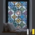 thumbnail image 1 of DKTIE 17.7"x78.7" Blue Bohemian Style Decorative Sunshade Privacy Window Film, UV & Heat Protection, Static Cling & Removable | for Home, Balcony, 1 of 8