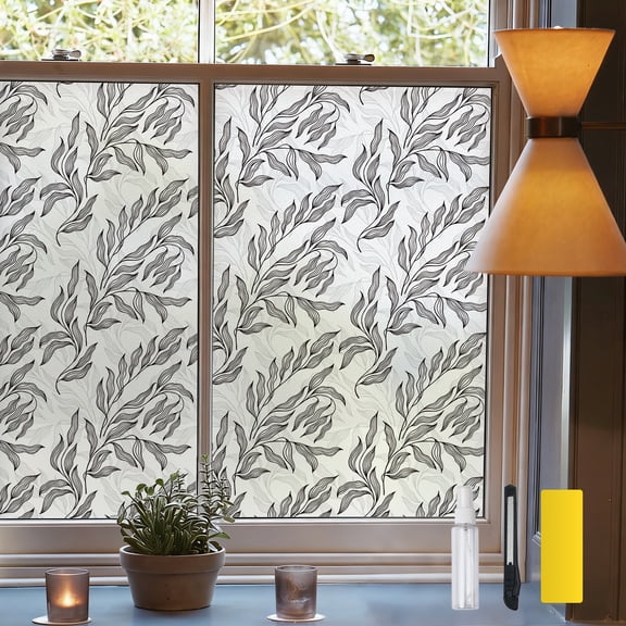 DKTIE 17.7"x78.7" Leaf Shadow Pattern Sunshade Window Film, Electrostatic Adsorption and Pasting Detachable, Comes with Pasting Tools, With Exquisite Patterns