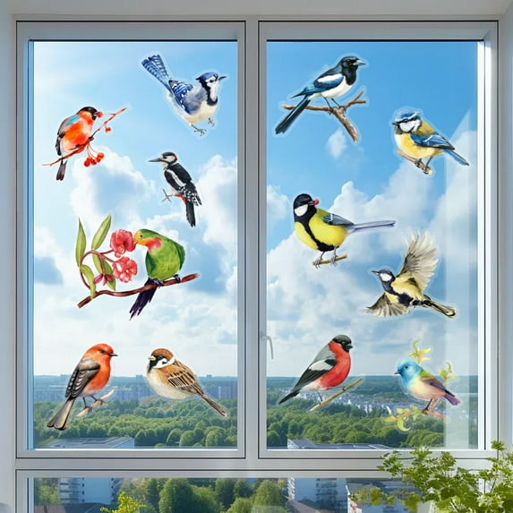 DKTIE 2 Sheets Hummingbird Anti-Collision Decal,The Brightly Colored Window Stickers with UV Reflection Properties Protect Wild Birds from getting injured due to Collisions with Windows