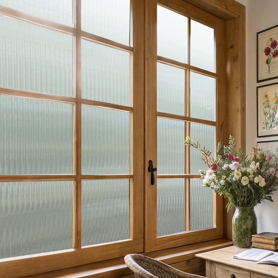 DKTIE 35.4" x 78.7" Wide Reeded Glass Window Privacy Film, Frosted Window Vinyl, Day and Night Privacy UV Blocking Window Film with Installation Tools for Home Office