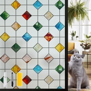 DKTIE 17.7 x 78.7 Agate Stone Lattice Pattern Stained Glass Privacy Window Film, Anti-UV & Heat Blocking, Easy Install Electrostatic Cling, Deliver installation tools