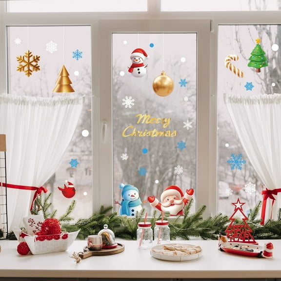 DKTIE 134pcs Christmas Window Sticker Set - 8 Detachable Holiday Decorations Featuring Santa Claus, Snowman & Snowflakes