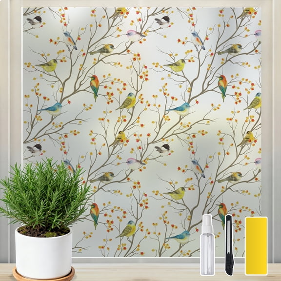 DKTIE 17.7"x78.7" Exquisite Privacy Window Film, Electrostatic Adsorption Instesistance and Other Properties, Suitaallation, Easy to Remove, Frosted Design, Featuring Sun Shading.