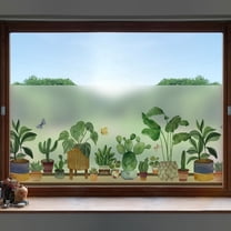 DKTIE 17.7" x 78.7" Half-Shaded Color Plant Pattern Texture Window Film, With Features of Shading, UV Protection, Anti-Static and Detachable, Suitable for Various Windows.