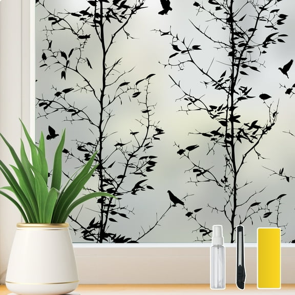 DKTIE 17.7"x78.7" Matte Window Sunshade Film with Tree Patterns, Which Can Protect Against UV Rays, Static Electricity and Heat, Is Detachable and Suitable for Bathrooms, Bedrooms and Balconies