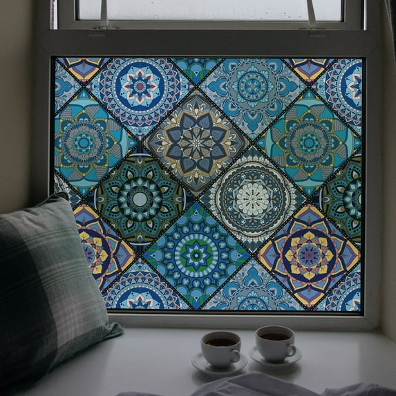 DKTIE 17.7" x 78.7" Static Cling Window Film - Reusable Sun Blocking & UV Protection Window Tint with Installation Tools for Home, Office and Car Windows, The Pattern Is Exquisite and Beautiful.