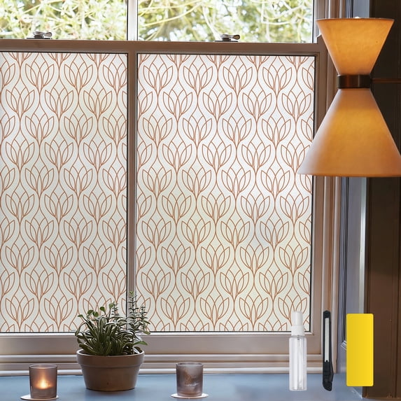 DKTIE 17.7" x 78.7" Yulan Flower Pattern Window Film, with Frosted Design for Dual Privacy Protection, Electrostatic Adsorption Installation that Is Detachable, With Installation Tools Provided.