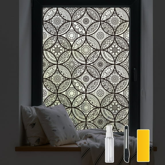 DKTIE 17.7"x78.7" Black Glazed Pattern Fine Matte Window Film, Electrostatic Adsorption Installation Tool for Installation, Can Block Sunlight, Keep Heat and Protect from Ultraviolet rays.