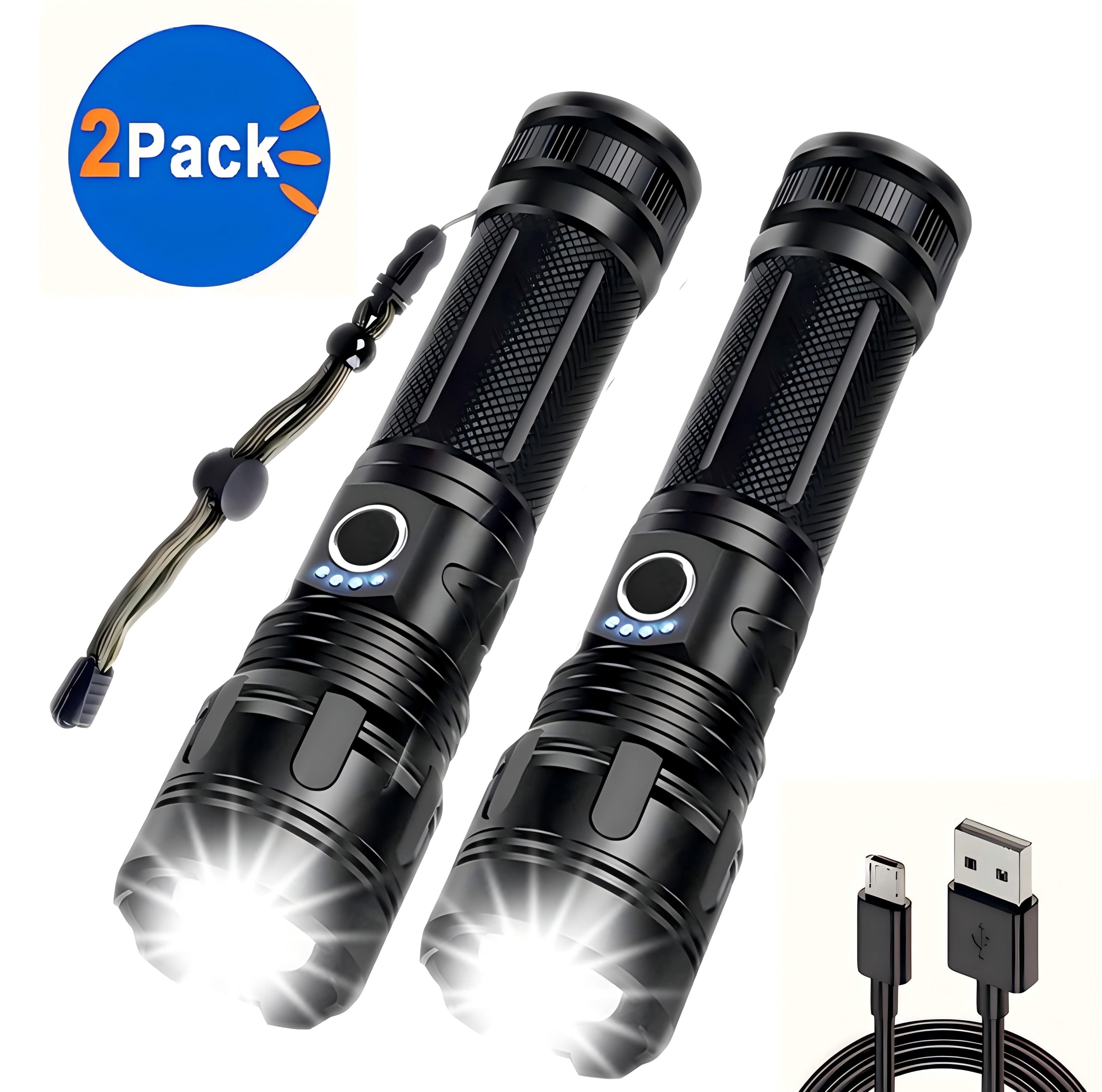 DKTIOP LED Tactical Flashlight, 100000 Lumens, Rechargeable, Waterproof ...